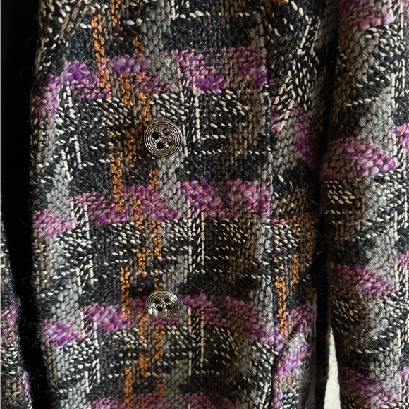 Vintage Wool Multicolor Pea Coat with Fur Collar - Picture 3 of 5